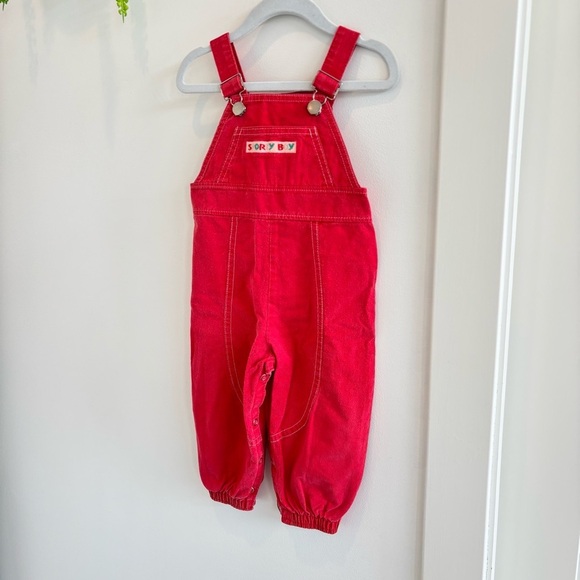 Buster Brown Vintage "Sporty Boy" Red Bib Overalls Size 18 month Made in U.S.A - Picture 2 of 11